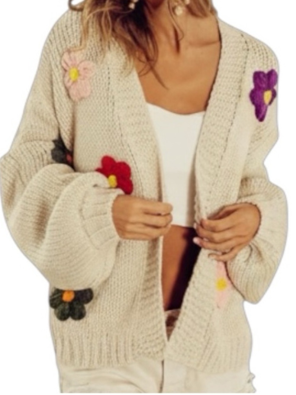 NWT BIBI Open Front Flower Cardigan
